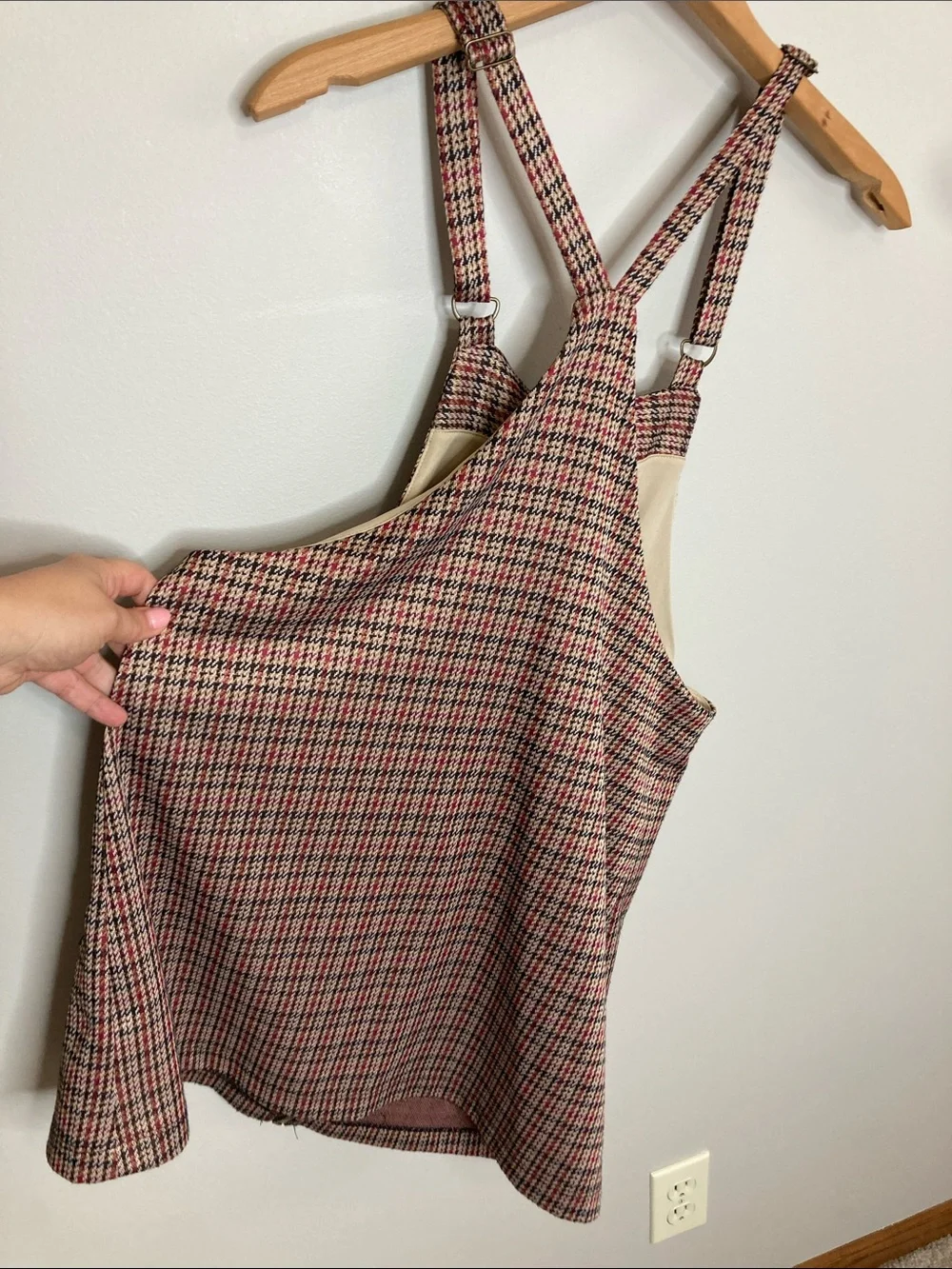 allison & kelly Plaid Pinafore Dress in Beige, Tan, Red, and Black, Size Large
